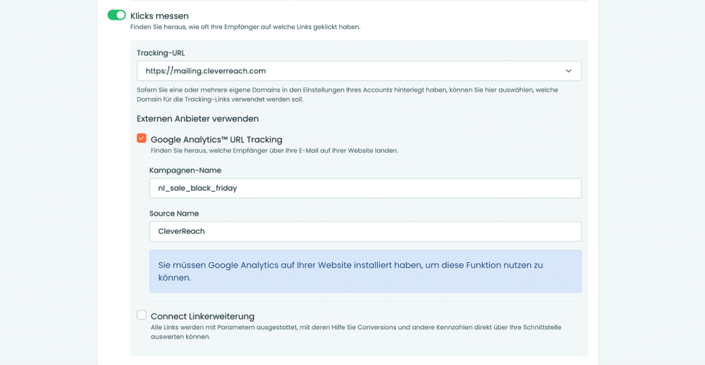 Conversion Tracking mit Google Analytics Integration – CleverReach Newsletter Tool