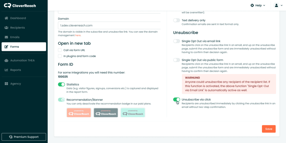 Automated Unsubscribe Management Single Opt out Public Forms CleverReach