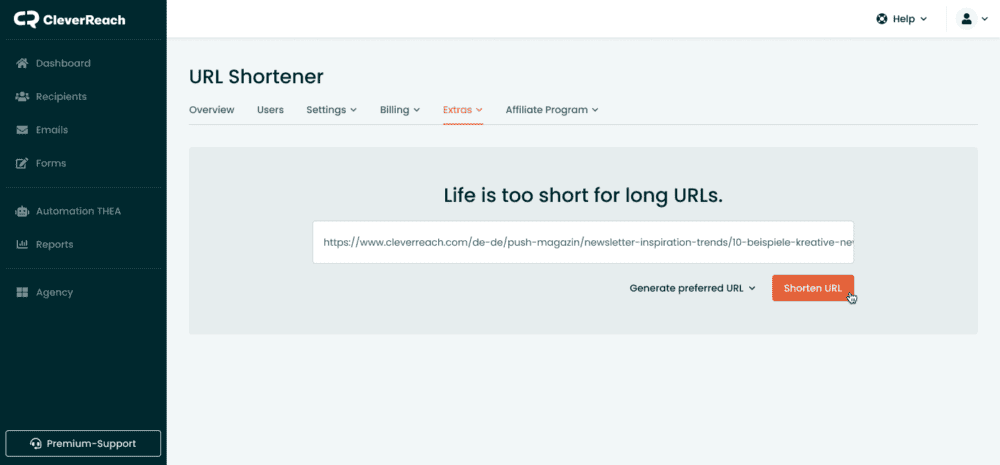 URL Shortener How To Use The URL Shortener CleverReach